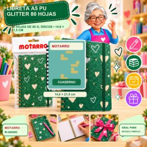 Libreta A5 PU Glitter Motarro 80 Hojas