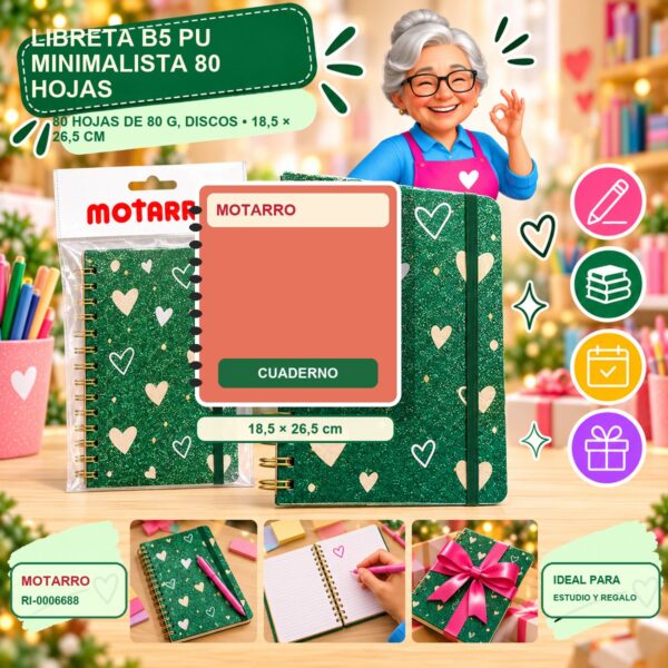 RI-0006688 Libreta B5 PU Minimalista Motarro 80 Hojas