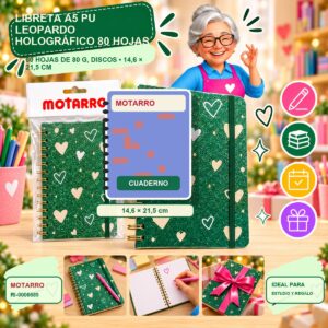 Libreta A5 PU Leopardo Holográfico Motarro 80 Hojas
