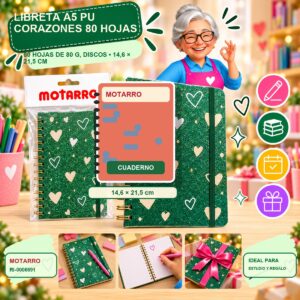 Libreta A5 PU Corazones Motarro 80 Hojas