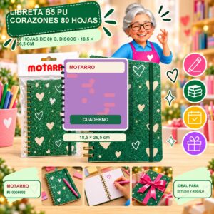 Libreta B5 PU Corazones Motarro 80 Hojas