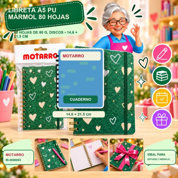 RI-0006693 Libreta A5 PU Mármol Motarro 80 Hojas