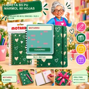 Libreta B5 PU Mármol Motarro 80 Hojas