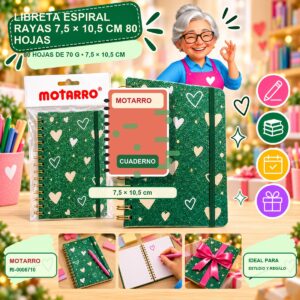 RI-0006710 Libreta Espiral Rayas 7,5 × 10,5 cm Motarro 80 Hojas