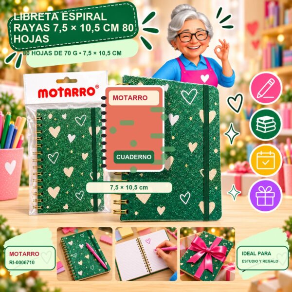 RI-0006710 Libreta Espiral Rayas 7,5 × 10,5 cm Motarro 80 Hojas