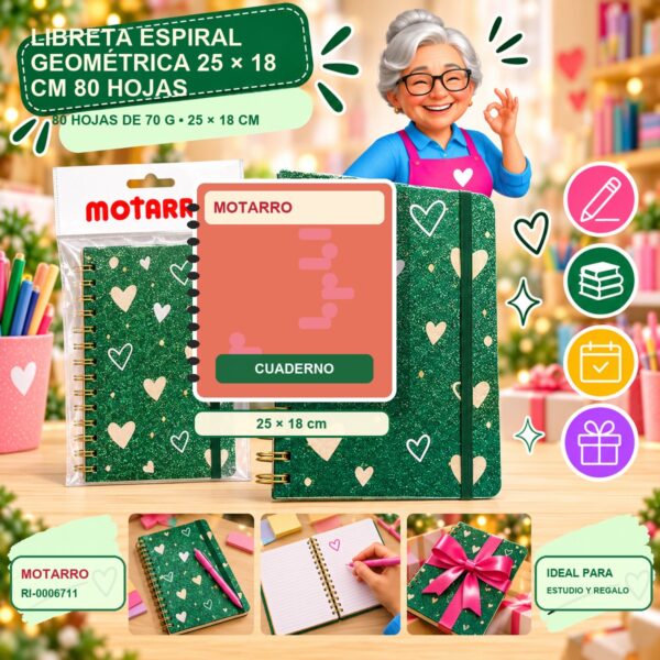 RI-0006711 Libreta Espiral Geométrica 25 × 18 cm Motarro 80 Hojas