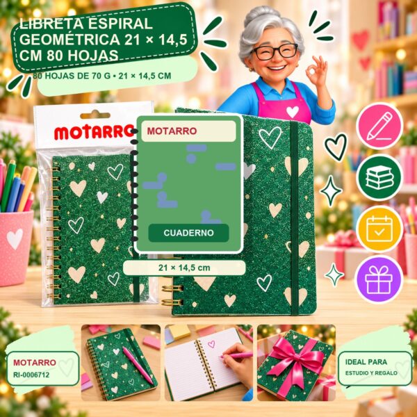 RI-0006712 Libreta Espiral Geométrica 21 × 14,5 cm Motarro 80 Hojas