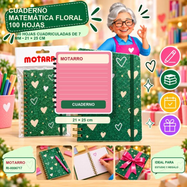 RI-0006717 Cuaderno Matemática Floral Motarro 100 Hojas