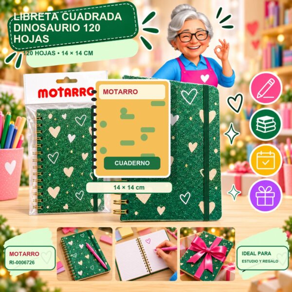 RI-0006726 Libreta Cuadrada Dinosaurio Motarro 120 Hojas