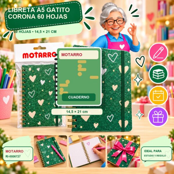 RI-0006727 Libreta A5 Gatito Corona Motarro 60 Hojas
