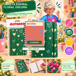 RI-0006735 Libreta Espiral Floral Oscura Motarro