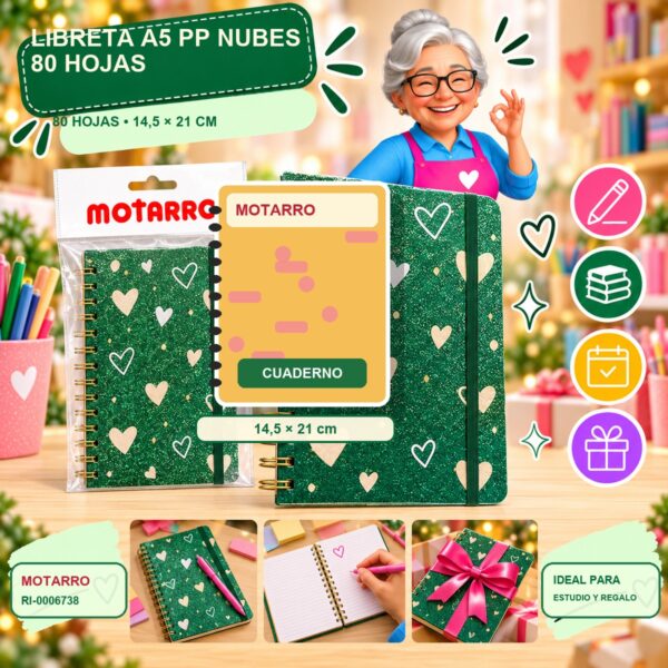 RI-0006738 Libreta A5 PP Nubes Motarro 80 Hojas