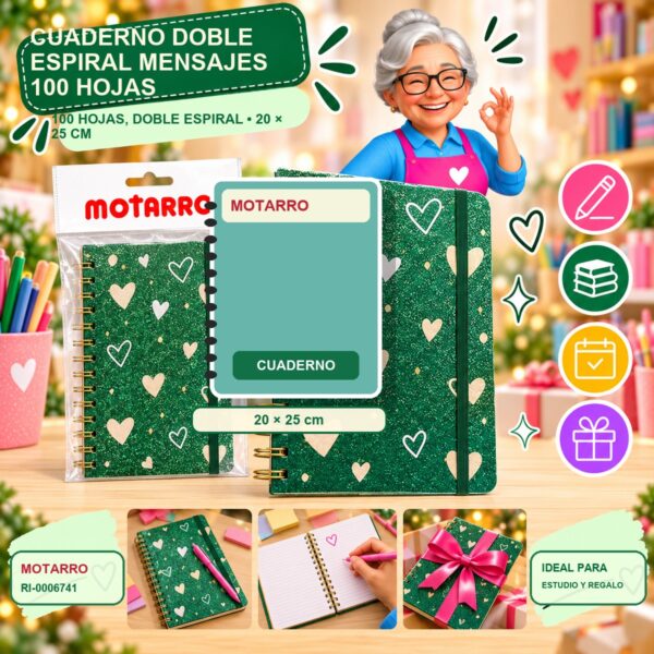RI-0006741 Cuaderno Doble Espiral Mensajes Motarro 100 Hojas