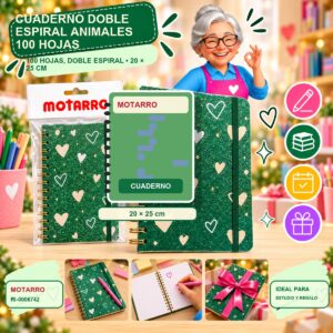 RI-0006742 Cuaderno Doble Espiral Animales Motarro 100 Hojas
