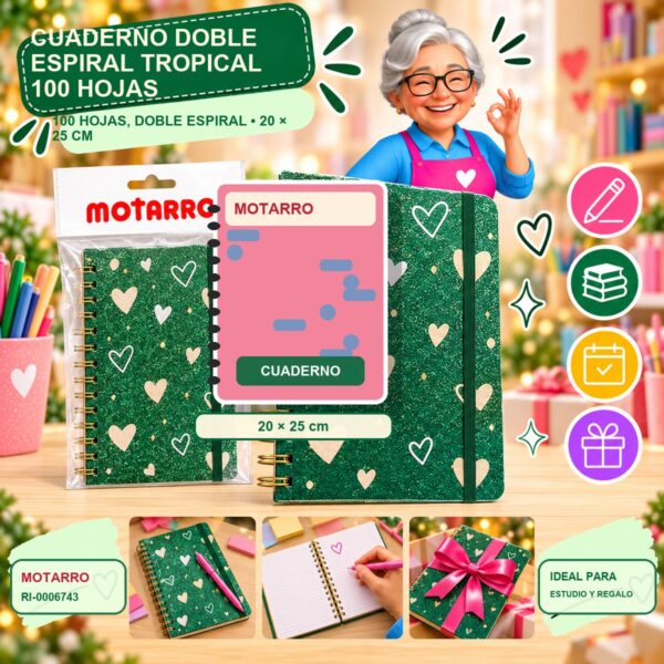RI-0006743 Cuaderno Doble Espiral Tropical Motarro 100 Hojas