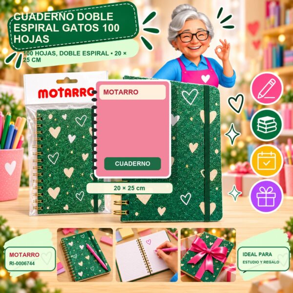 RI-0006744 Cuaderno Doble Espiral Gatos Motarro 100 Hojas