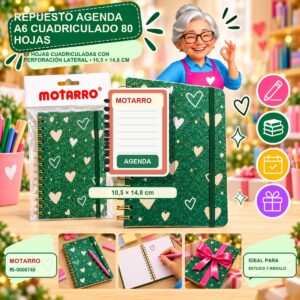 RI-0006748 Repuesto Agenda A6 Cuadriculado Motarro 80 Hojas