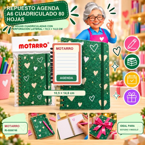 RI-0006748 Repuesto Agenda A6 Cuadriculado Motarro 80 Hojas