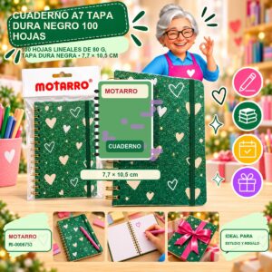 RI-0006753 Cuaderno A7 Tapa Dura Negro Motarro 100 Hojas