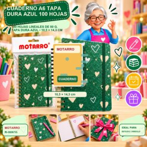 RI-0006755 Cuaderno A6 Tapa Dura Azul Motarro 100 Hojas