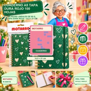 RI-0006756 Cuaderno A5 Tapa Dura Rojo Motarro 100 Hojas