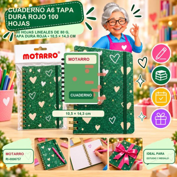 RI-0006757 Cuaderno A6 Tapa Dura Rojo Motarro 100 Hojas