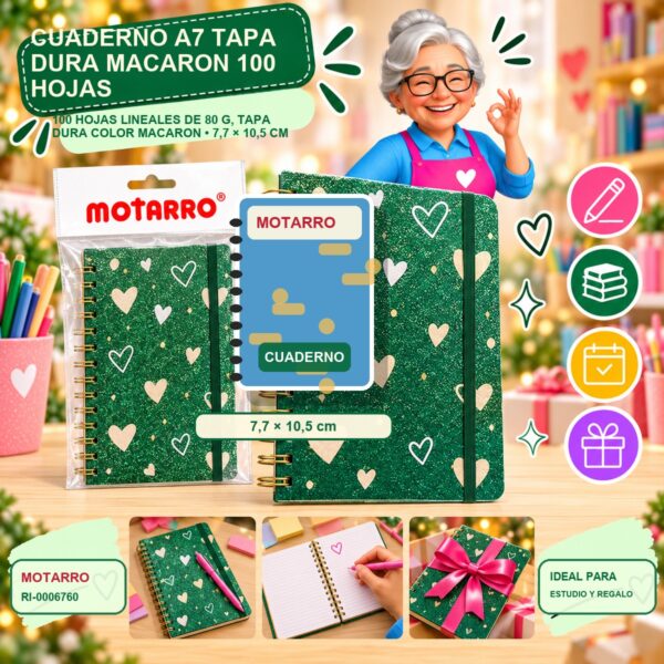 RI-0006760 Cuaderno A7 Tapa Dura Macaron Motarro 100 Hojas