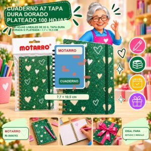 RI-0006763 Cuaderno A7 Tapa Dura Dorado Plateado Motarro 100 Hojas