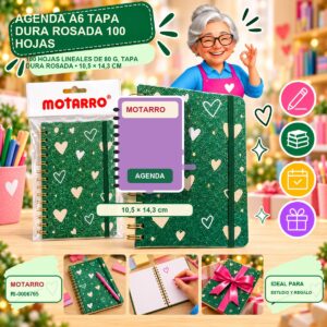 RI-0006765 Agenda A6 Tapa Dura Rosada Motarro 100 Hojas