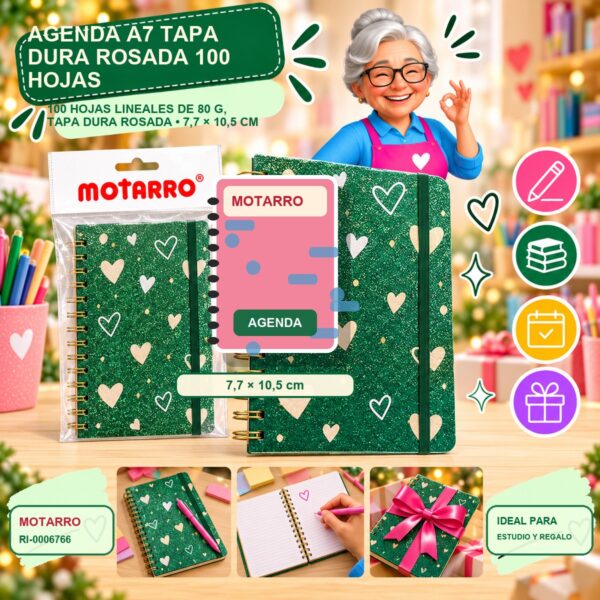 RI-0006766 Agenda A7 Tapa Dura Rosada Motarro 100 Hojas