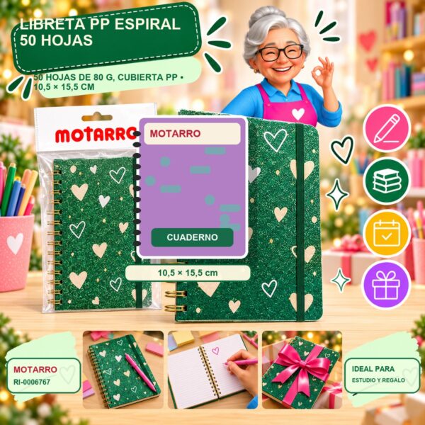RI-0006767 Libreta PP Espiral Motarro 50 Hojas