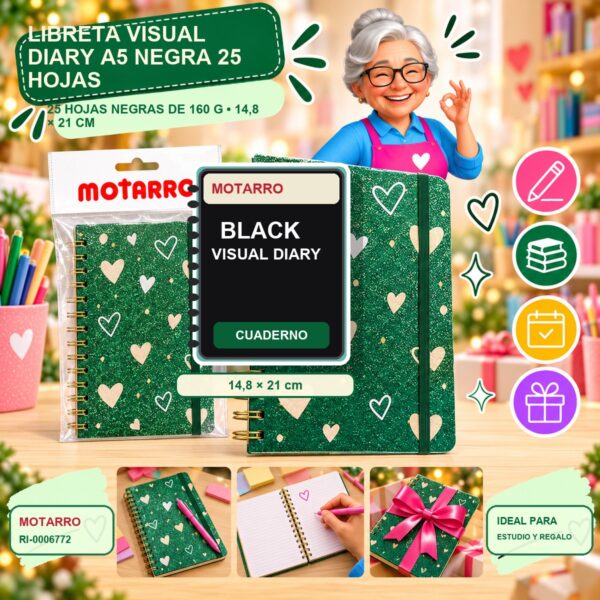 RI-0006772 Libreta Visual Diary A5 Negra Motarro 25 Hojas
