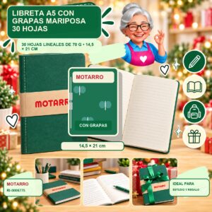 RI-0006775 Libreta A5 con Grapas Mariposa Motarro 30 Hojas