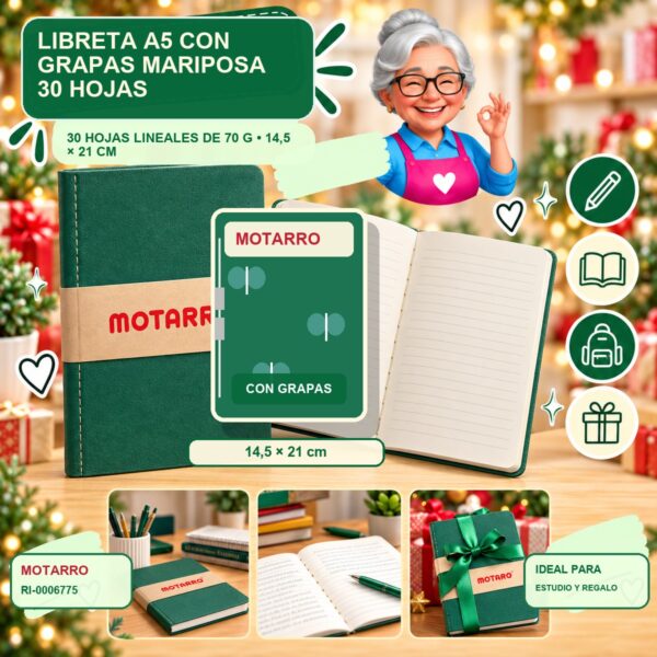 RI-0006775 Libreta A5 con Grapas Mariposa Motarro 30 Hojas