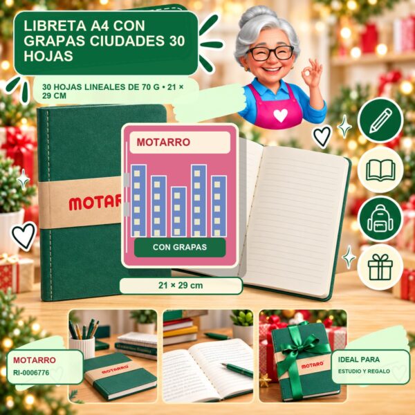 RI-0006776 Libreta A4 con Grapas Ciudades Motarro 30 Hojas