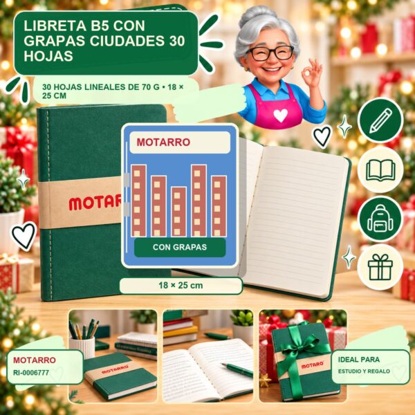 RI-0006777 Libreta B5 con Grapas Ciudades Motarro 30 Hojas
