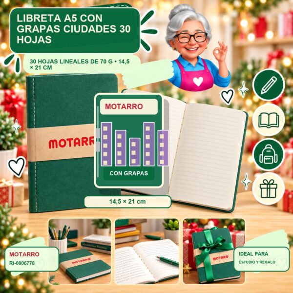 RI-0006778 Libreta A5 con Grapas Ciudades Motarro 30 Hojas