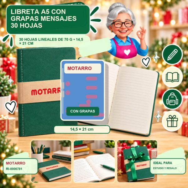 RI-0006781 Libreta A5 con Grapas Mensajes Motarro 30 Hojas