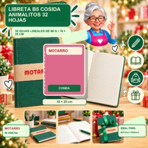 RI-0006784 Libreta B5 Cosida Animalitos Motarro 32 Hojas