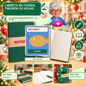 RI-0006785 Libreta B5 Cosida Tiburón Motarro 32 Hojas