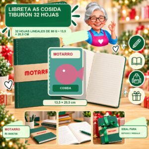 RI-0006786 Libreta A5 Cosida Tiburón Motarro 32 Hojas