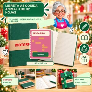 RI-0006787 Libreta A5 Cosida Animalitos Motarro 32 Hojas