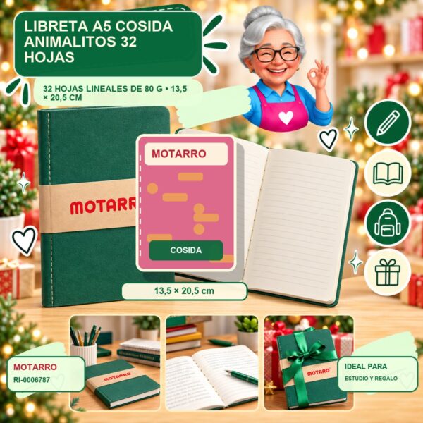 RI-0006787 Libreta A5 Cosida Animalitos Motarro 32 Hojas