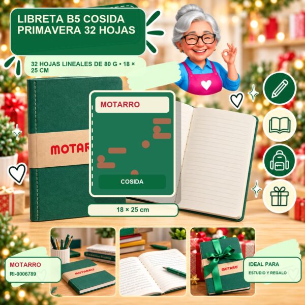 RI-0006789 Libreta B5 Cosida Primavera Motarro 32 Hojas