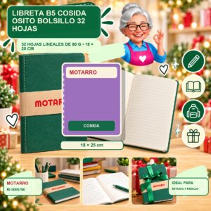 RI-0006790 Libreta B5 Cosida Osito Bolsillo Motarro 32 Hojas