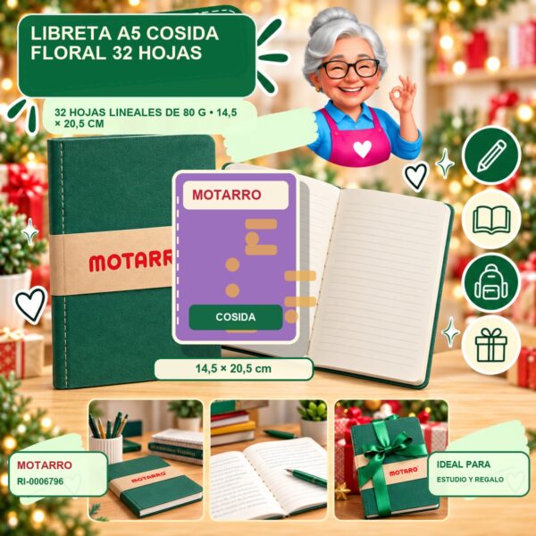RI-0006796 Libreta A5 Cosida Floral Motarro 32 Hojas