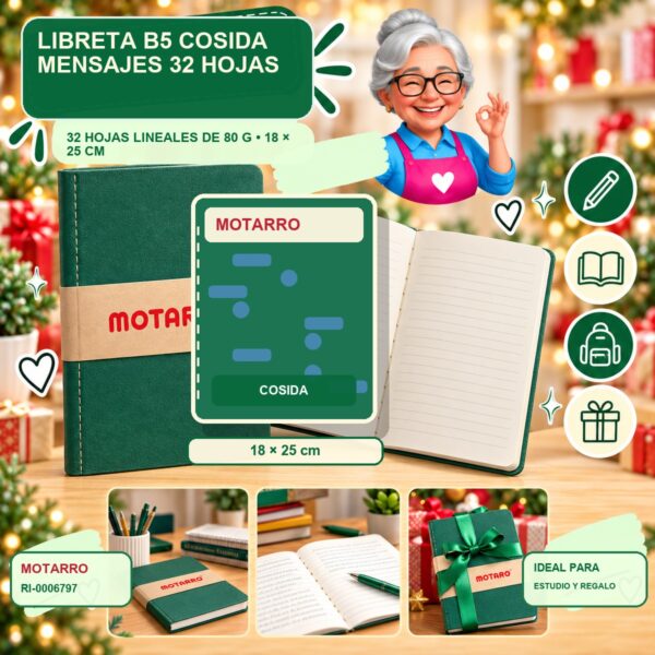 Libreta B5 Cosida Mensajes Motarro 32 Hojas