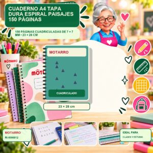 RI-0006812 Cuaderno A4 Tapa Dura Espiral Motarro Paisajes 150 Páginas