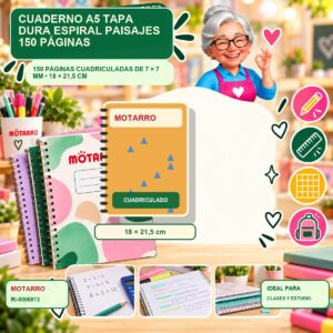 RI-0006813 Cuaderno A5 Tapa Dura Espiral Motarro Paisajes 150 Páginas