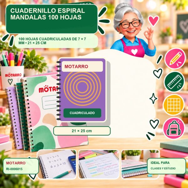 RI-0006815 Cuadernillo Espiral Motarro Mandalas 100 Hojas